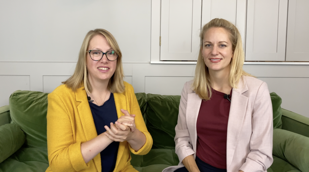 A photo showing Lianne Howard-Dace and Eleanor Gibson talking while facing the camera. This is a screenshot from the facilitation course